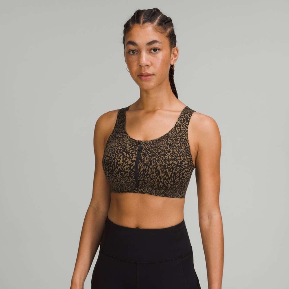 Lululemonn Enlite front-zip bra high support warped grain artifact black